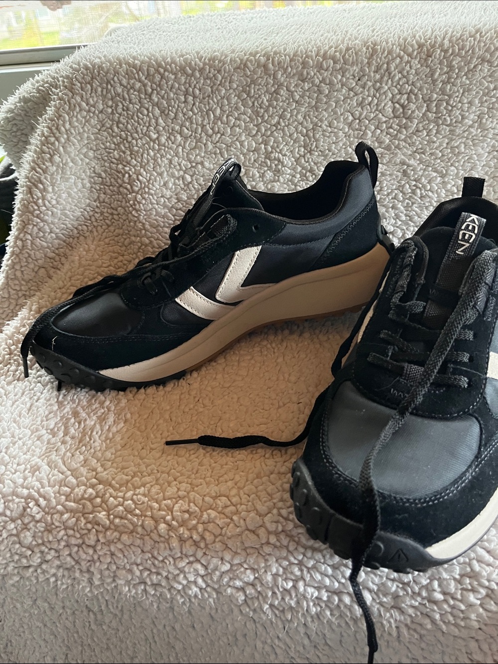 Keen Black and White Trail Sneakers with Chunky Sole